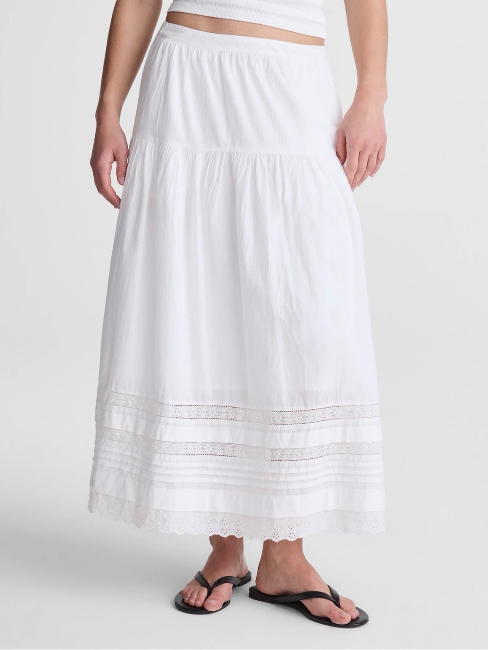 Madewell White Pintucked Midi Skirt Pockets Sz XXS NWT